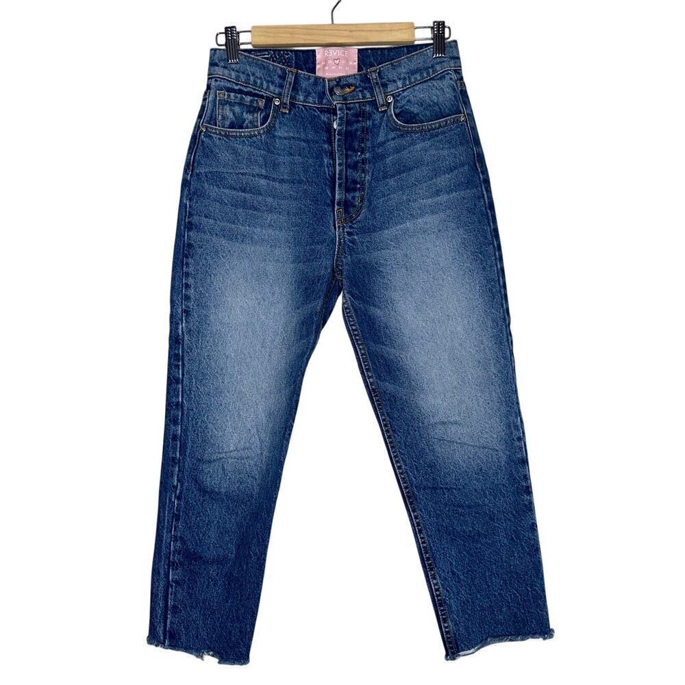 Revice StarGirl High Rise Button Fly Straight Leg Jeans Solid Blue Size 26